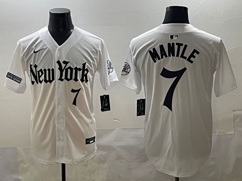 Men 2025 New York Yankees 7 Mantle White Five generations Joint Name Nike MLB Jersey style 7